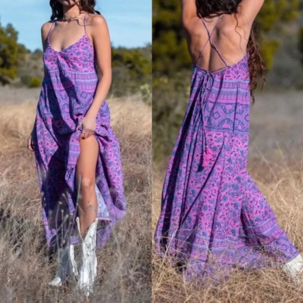 09 Gypsy Boho Lace Up Cami Floral Dress - Picture 7 of 8